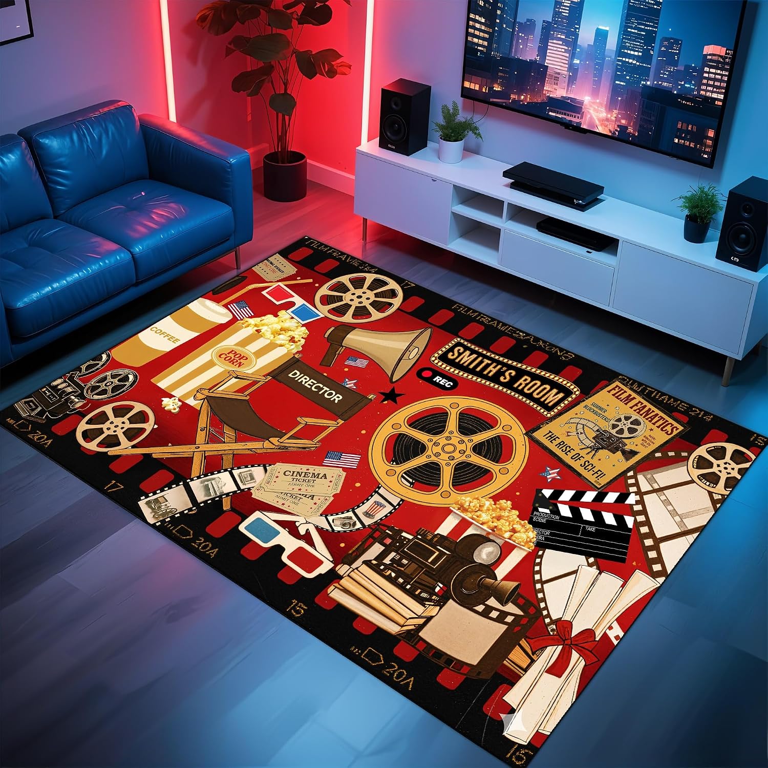Home Cinema Night - Karpet Tema Bioskop Nama Kustom, Karpet