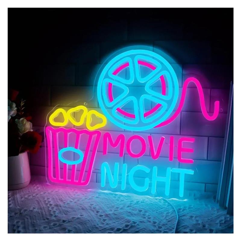 Home Cinema Night - Lampu Neon Popcorn untuk Malam Film,