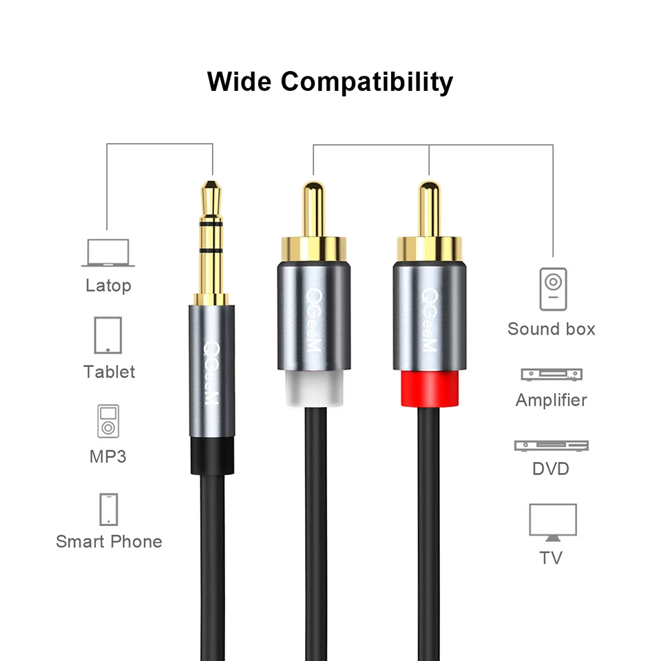 Kabel RCA QGeeM 2RCA ke 3.5mm, - Home Cinema Pc ulasan dan harga