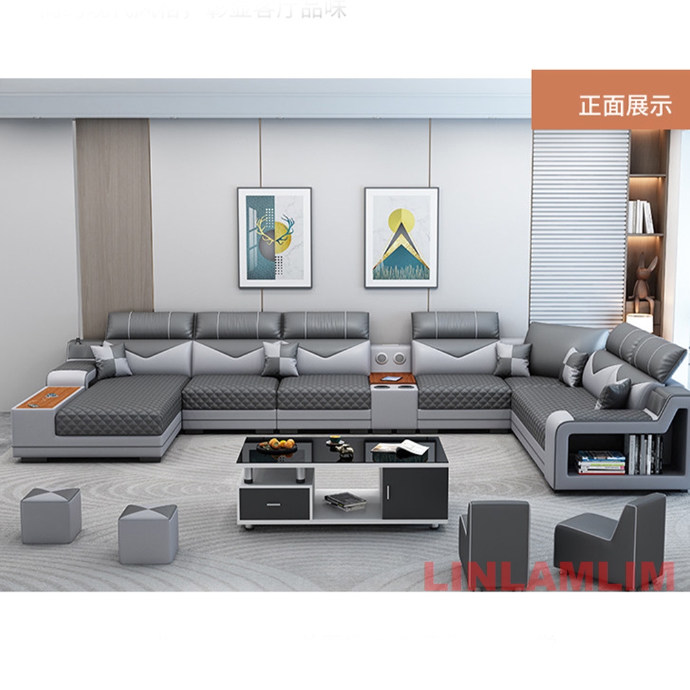 Set Sofa Kain Bentuk U MANBAS  - Home Cinema Sofa ulasan dan harga